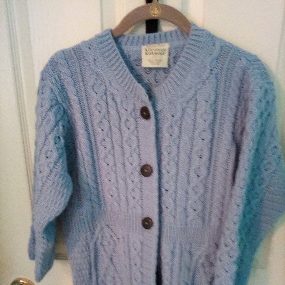 Irish made three button cardigan, size medium